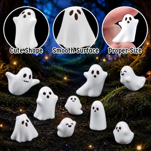 40 Pcs Halloween Mini Resin Ghosts Tiny Little White Ghost Figures