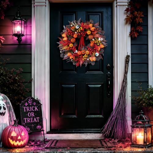 Halloween Wreaths for Front Door 24" Jack O'Lantern Halloween Wreath