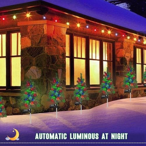 8PCS Solar Christmas Tree Garden Stake Lights Waterproof Christmas Decorations Tree Lights Outdoor Xmas Tree Light Christmas décor Pathway Lights Patio Yard（8PCS）