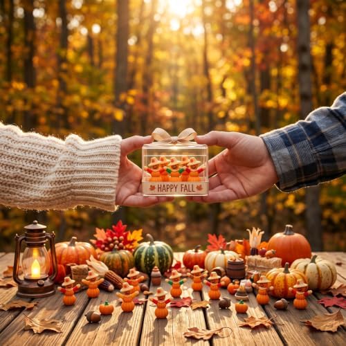 Beeveer 50 Pcs Fall Scarecrows Mini Figurine,Thanksgiving Pumpkin Scarecrow