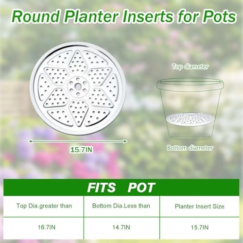 3PCS Round Planter Inserts for Large Tall Pots, 15.7" Stainless Steel Flower Pot Lift Insert Portable Planter Accessories Circular Plant Riser for Inside Pots with Drainage Hole, Use Less Potting Soil
