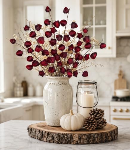 29.5" Fall Physalis Branches Faux Red Berry Stem Artificial Flower for Vase