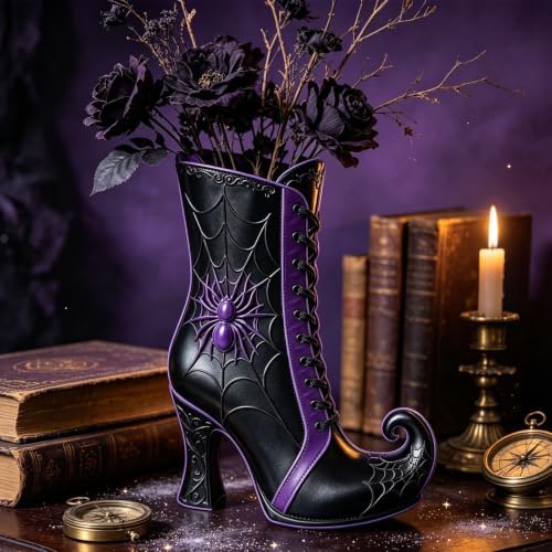 Gothic Witch Boot Plastic Vases for Flowers, Halloween Decoration