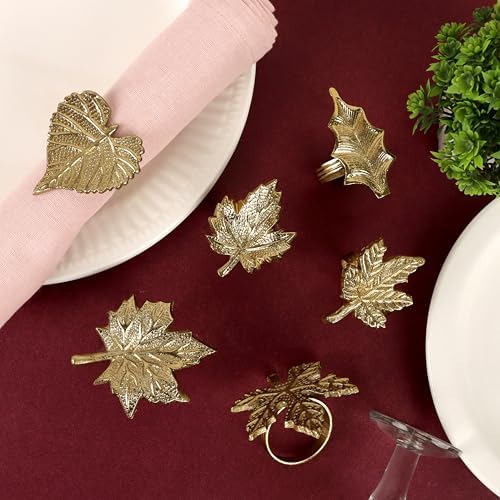 CLEENTABLE Metal Leaf Napkin Rings, 12-Pack, Antique Gold