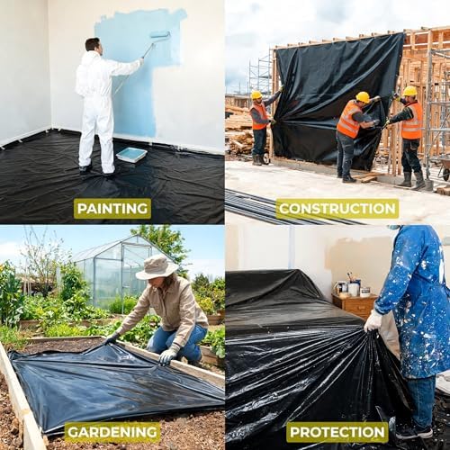 Plastic Sheeting (10' x 25') Long, 6 Mil (Black) - UV Protection Poly Sheeting Polyethylene Film, Heavy Duty Greenhouse Plastic Sheeting