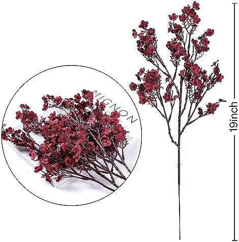 Sggvecsy 15 Pcs Babys Breath Artificial Flowers Gypsophila Bouquets Bulk Real Touch Fake Silk Flowers for Home DIY Floral Arrangement Table Centerpiece Fall Thanksgiving Autumn Decoration (Burgundy)