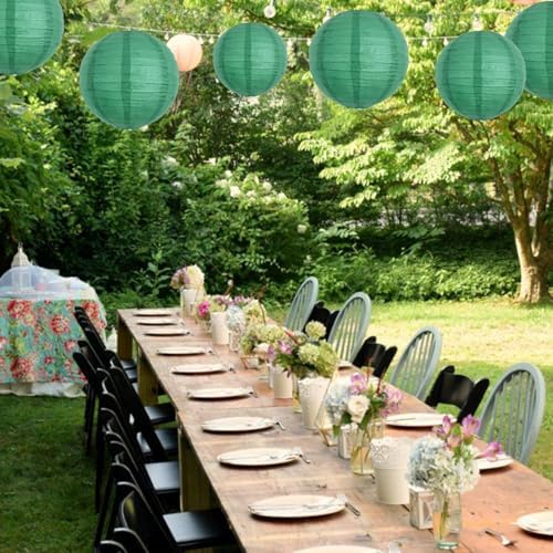 BEISHIDA 8 Inch Green Paper Lanterns 6 Packs Hanging Round Chinese Lantern