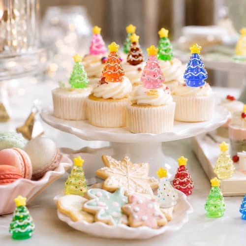 DIYDEC 24pcs Luminous Christmas Mini Resin Tree Figures Toys