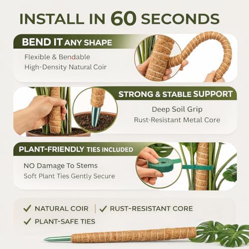 2 Pack 28" Bendable Moss Pole Monstera Plant Support for Climbing Plants