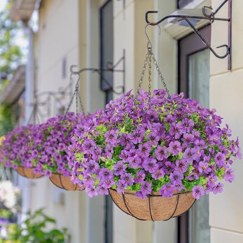AGIRL Artificial Hanging Flowers with Baskets for Outdoors(Purple)