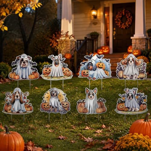 Rngmsi Halloween Ghost Dog Yard Sign Outdoor Decorations 8pc