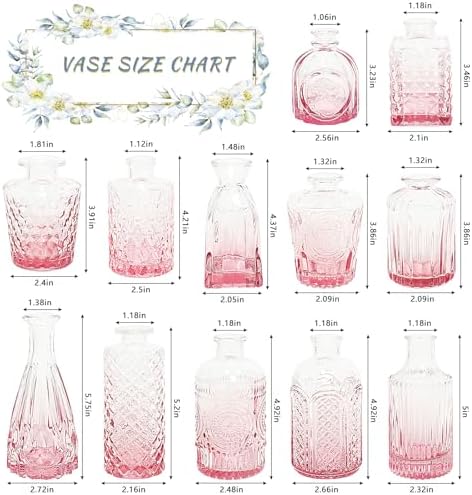 SUPMIND Glass Bud Vases Set, 12pcs Pink Small Flower Vases in Bulk