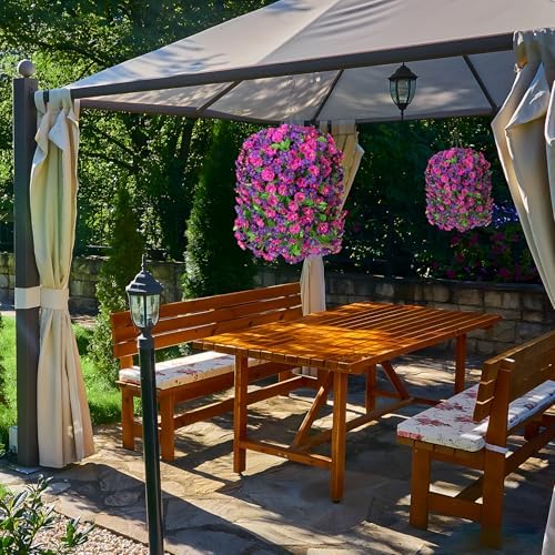 Artificial Flowers with Hanging Basket, Outdoor Faux Plants UV Resistant
