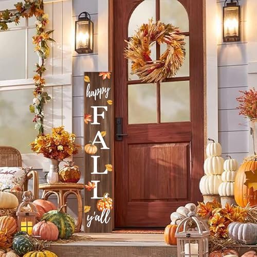 Happy Fall Porch Sign 47" Autumn Pumpkin Front Door Vertical Wooden Welcome Signs Front Door Decorate For Garden Home Yard Farmhouse Thanksgiving Decor