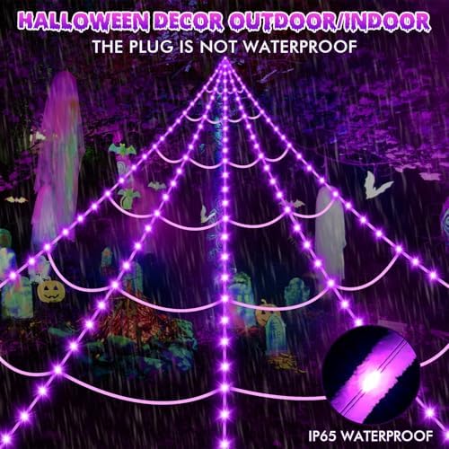 OCATO 200" Halloween Decorations Spider Web Lights Outdoor +59" Fake Spider