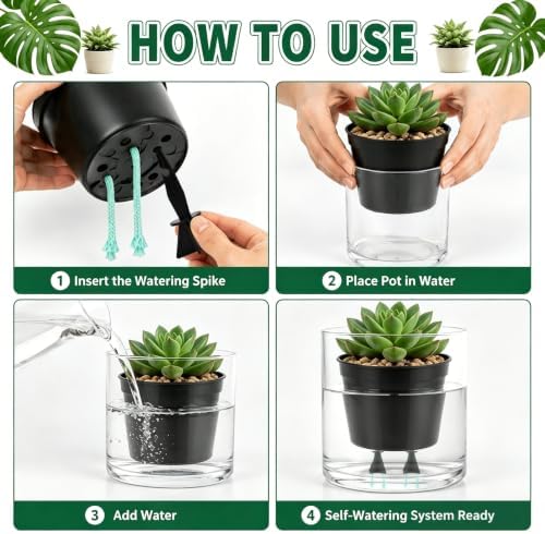 8 Pack Self Watering Spikes, 4 Small + 4 Large Automatic Plant Watering Stakes with 19.7ft Capillary Wick Rope for Indoor Outdoor Plants, DIY Vacation Waterer for Potted Plant Seedling Garden Pot