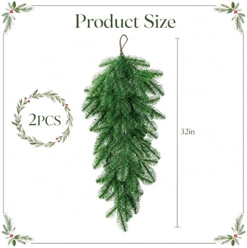 2 Pcs Extra Length Artificial Christmas Teardrop Swag, Greenery Door Swag