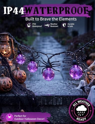 8.5FT Halloween LED Spider String Lights Plug-In 10 Purple Spiders Decor