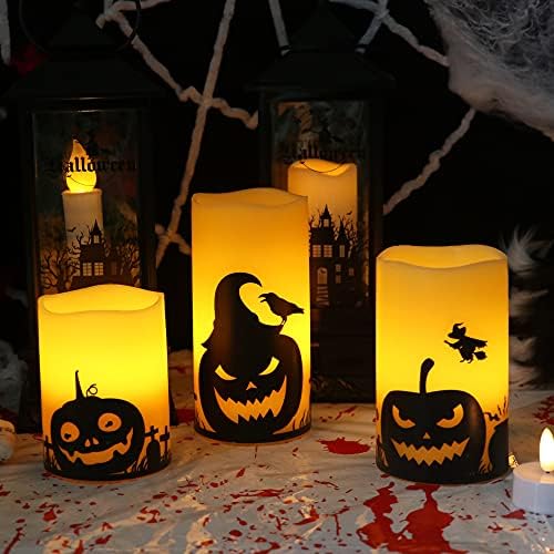 Eldnacele Pumpkin Halloween Flameless Candles Battery Operated with Timer
