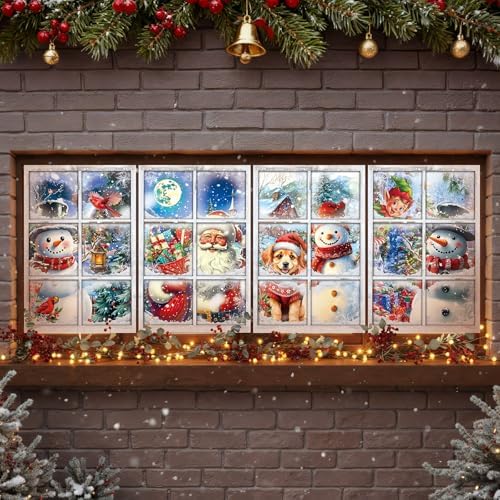 Patelai 4 Pcs Christmas Snowman Curtain Window Silhouette Decoration