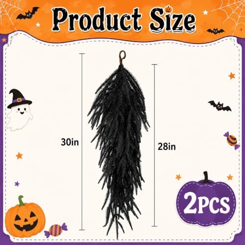 2 Pcs Artificial Halloween Black Teardrop Swag, 28'' Gothic Door Swag