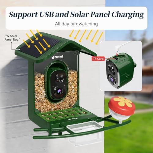 Bird Feeder with Camera 5GHz WiFi AI lifrtime, Solar Powered