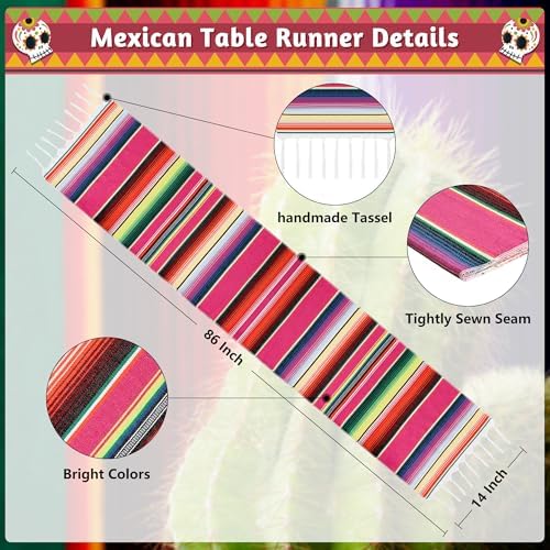 4PCS Mexican Table Runner 14x86in Colorful Day of the Dead Fiesta Decor