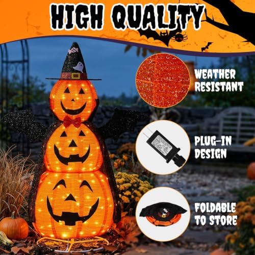 5 FT Halloween Lighted Pumpkins Outdoor, Jack-o'-Lantern, 130 LEDs