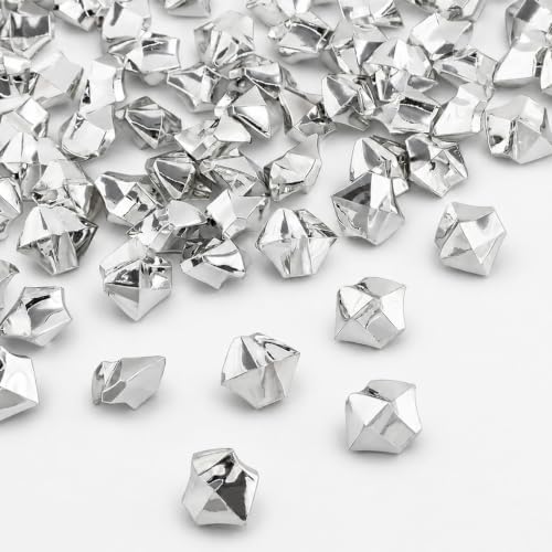 160-Piece Silver Finish Acrylic Fake Ice Rocks, Vase Filler for Table Decor