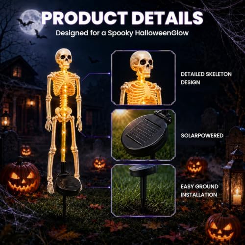 Solar Skeleton Yard Stake Halloween Decorations Garden Light，C-1PC