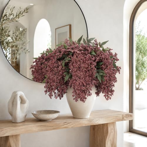 6Pcs 43'' Artificial Nandina Berry Stems Muted Burgundy Branches Home Decor