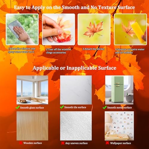 6 Sheets Thanksgiving Fall Window Clings, 73 Pcs Turkey Autumn Leaf Pumpkin Clings for Windows Thanksgiving Window Stickers for Home Holiday Party Store Glass Decoration