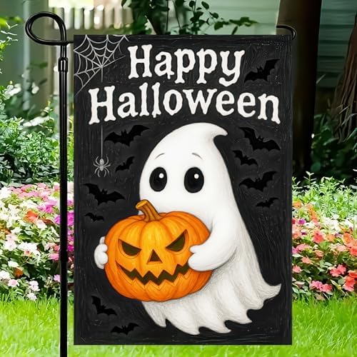 BlissYard Happy Halloween Ghost Pumpkin Garden Flag 12 x 18 Inch