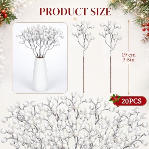 Riceshoot 20 Pack Christmas Tree Picks 7 Inch Artificial White Pearl Stem