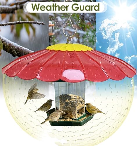 13.5-Inch Hummingbird Feeder Shade Dome Cover,Bird Feeder Rain Cover & Squirrel Shield, Weather Guard with Hanging Bird Feeders,Squirrel Proof for Shepherd's Hook Outdoors(Clear Red) 2 Pack