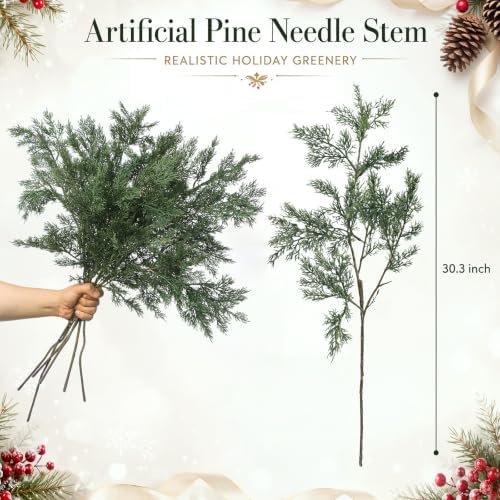 Wavwavw 6 Pcs 25.5'' Greenery Christmas Artificial Winter Cedar Pine Stems