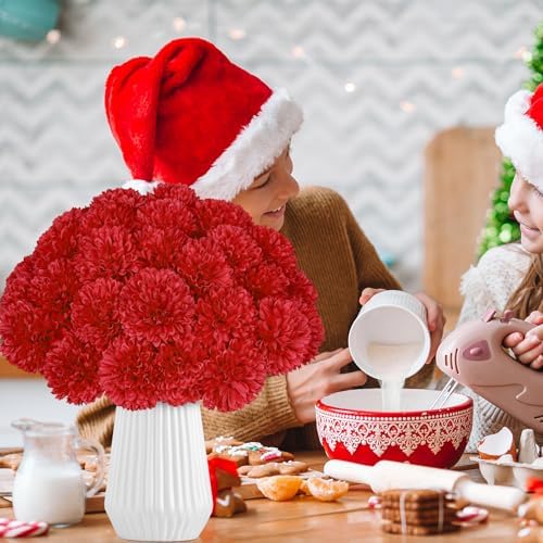 36 Pcs Artificial Chrysanthemums Flowers Red Flowers Fake Mums Silk Flowers for Spring Home Decor Christmas Floral Arrangement Halloween Table Centerpiece