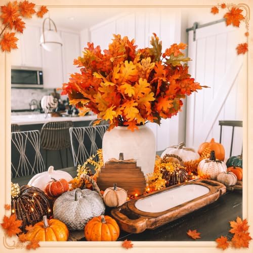 Tigeen 8Pcs Fall Leaves Faux Maple Leaves Stems Thanksgiving Decor, Retro