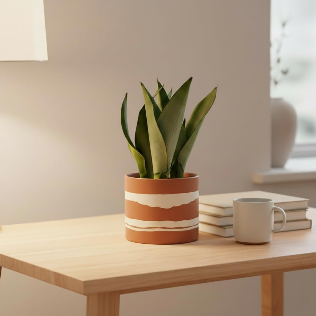 Nihow Ceramic Modern Plant Pot with Drainage for Indoor Plants,5+7 inch | set of 2, Terracotta,Cylinder Flower Pot with