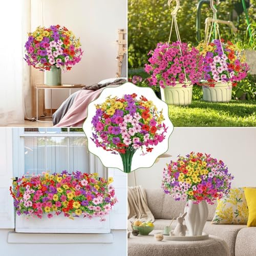20 Bundles Artificial Flowers for Outdoors Fake Plants, Multicolor