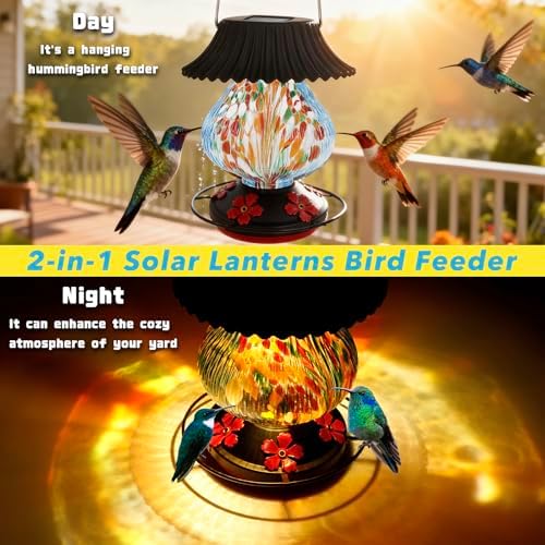 Solar Hummingbird Feeder, Hand Blown Glass Multicolor Night Lights