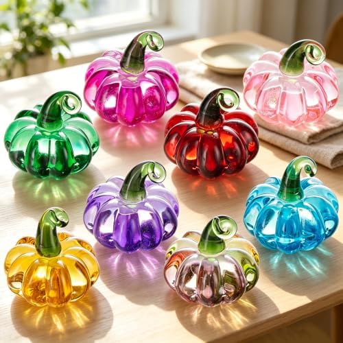 8 Pcs Blown Glass Pumpkin Figurines Fall Thanksgiving Centerpiece Decor