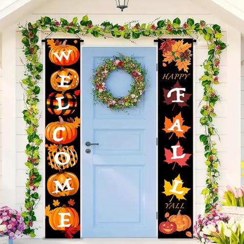 HOMETITUTE Happy Fall Porch Banner Set 12 x 71 Inch 2 Pack