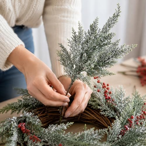 10 Pcs 2 Color Snowy Cypress Christmas Branches Artificial Cedar Stems