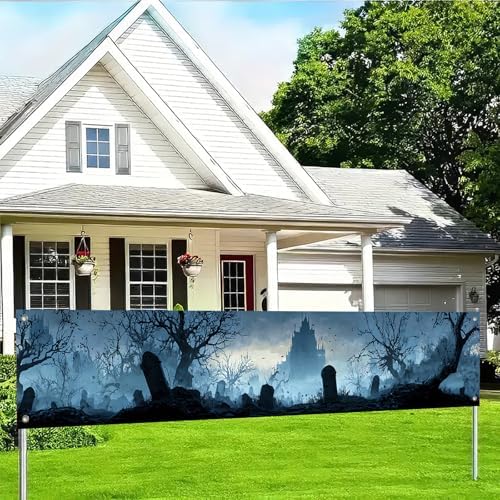 BlissYard Halloween Fence Banner Haunted Graveyard Decor 118 x 20 Inch