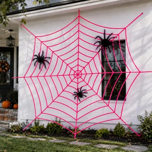 11.81Ft Halloween Pink Spider Web Decoration, 2 Pcs Cute Cobweb Wall Decor