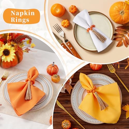 APTWOW Napkin Rings Set of 6, Wooden Bead Napkin Rings for Fall Table Decor