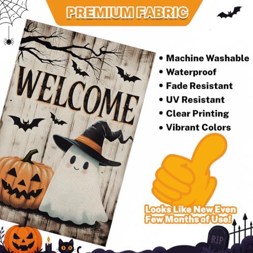 Halloween Decorations Outdoor Garden Flag 12x18 Inch for Outside Double Sided Halloween Welcome Yard Flag Ghost Pumpkin Banner for Holiday Home Decor