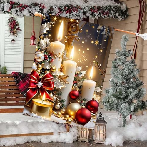 Christmas Candles House Flags 28x40 Double Sided, Winter Large Garden Flags Garden Outside Decor, Xmas Holiday Yard Flag Outdoor Seasonal Decorations for Home