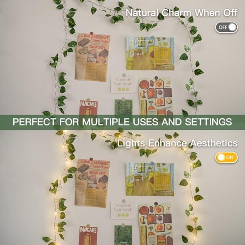 suddus 13.1FT 40LED Pothos Vine with Lights Battery Operated Copper Wire